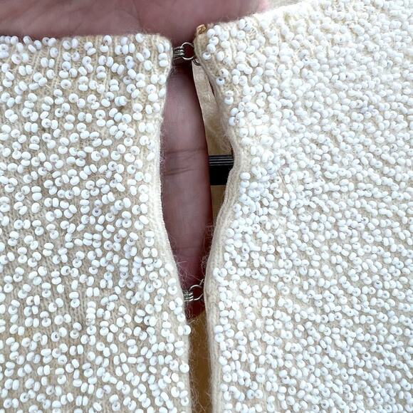 Vintage Gene Shelly's Cream Beaded Fringe Cardigan Sweater Womens Medium - Picture 15 of 16
